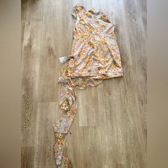 elliatt sahara purple floral one shoulder ruffle asymmetrical mini dress large - Picture 7 of 10